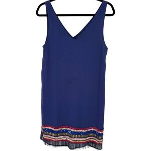 Sam Edelman Bohemian Rhapsody Blue‎ Embellished Sleeveless Mini Dress Size Small